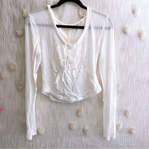 GLOWNY Chic White Women's V-Neck Top Hoodie